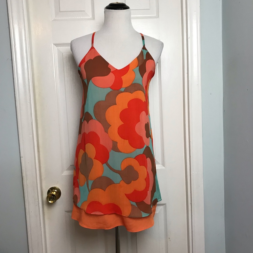 Judith March Floral Dress - Orange, Brown, Blue